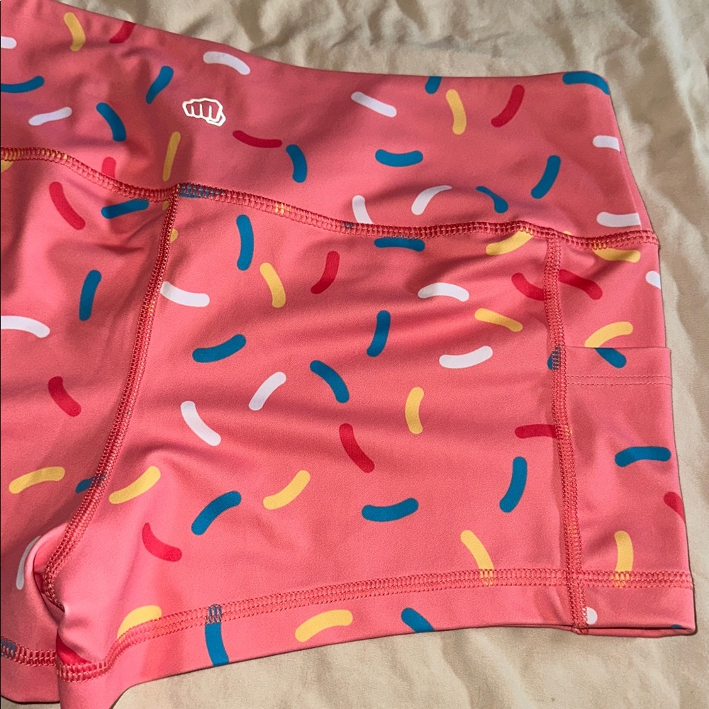 🍩 Feed Me Fight Me 🍩 *NEW* Women's Pink Donut Sprinkle Athletic Workout Shorts - Picture 9 of 12